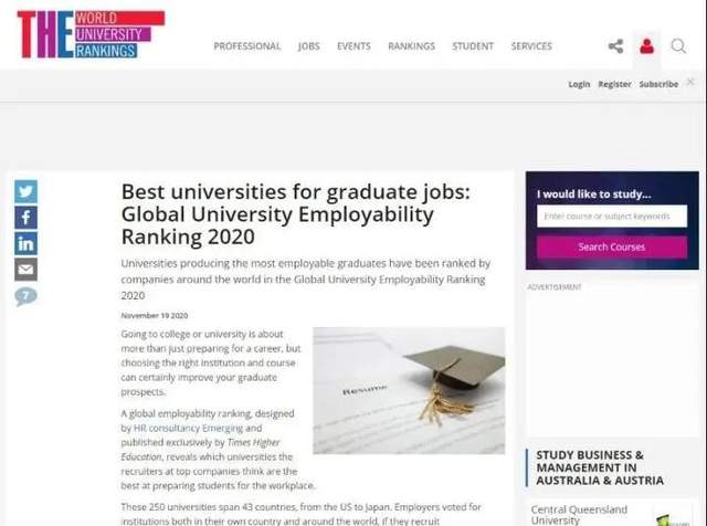 教服国际带你来看2020年全球大学就业力排名